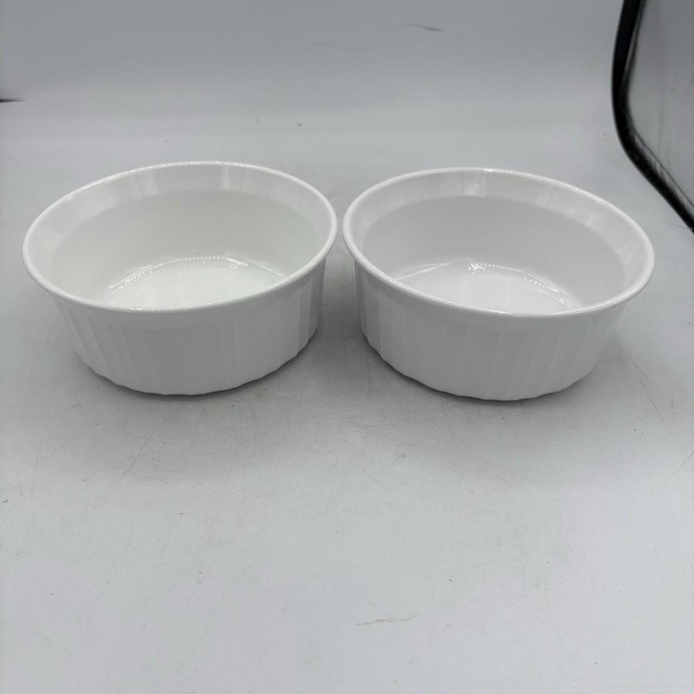 Corning Ware Bowls French White F-16-B 16 oz 5.5" Round Ramekin Dishes Lot of 2